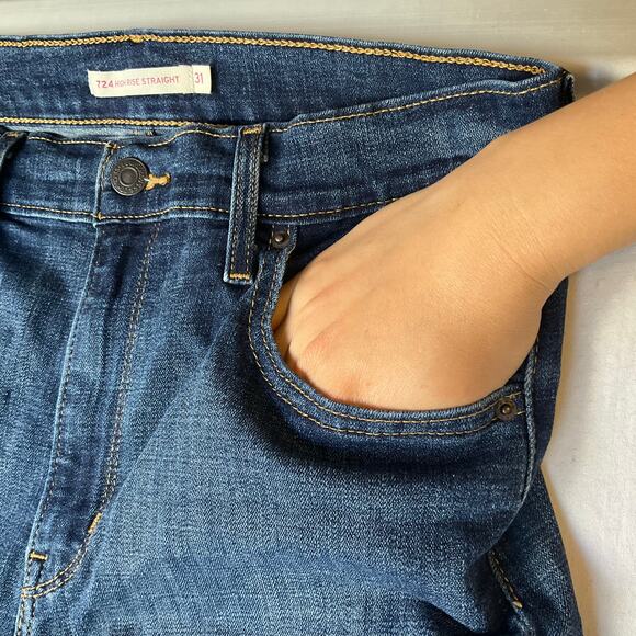 Levi’s Women Jeans 724 size W31 Blue High Rise Stretch Straight Fit 25” Inseam - Picture 7 of 12